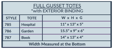 Size Options Full Gusset Totes with Exterior Binding