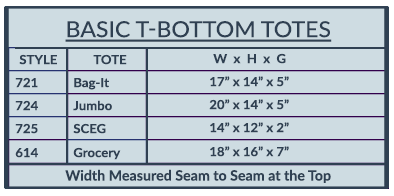 Size Options Basic-T-Bottom Totes