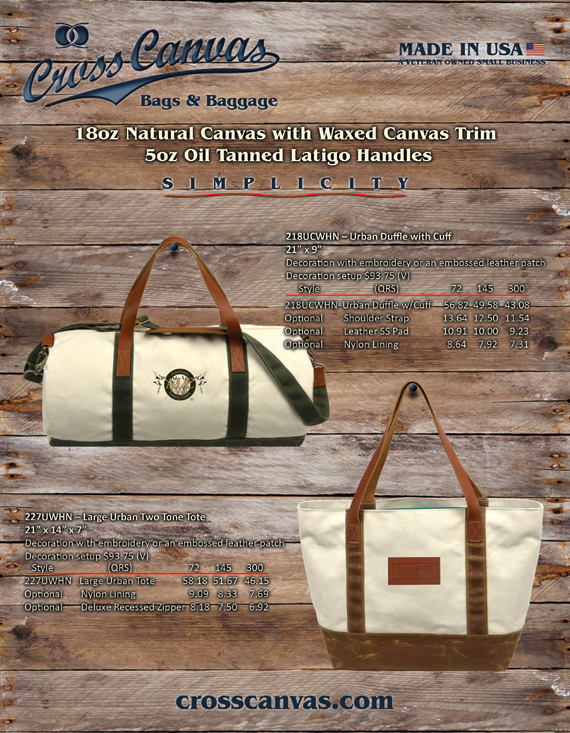 Cross Canvas Natural Canvas & Leather with Waxed Canvas Trim Catalog
